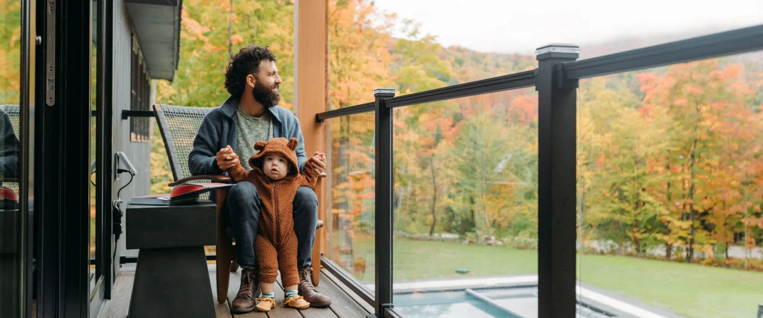 Signature glass panel railing on modern deck