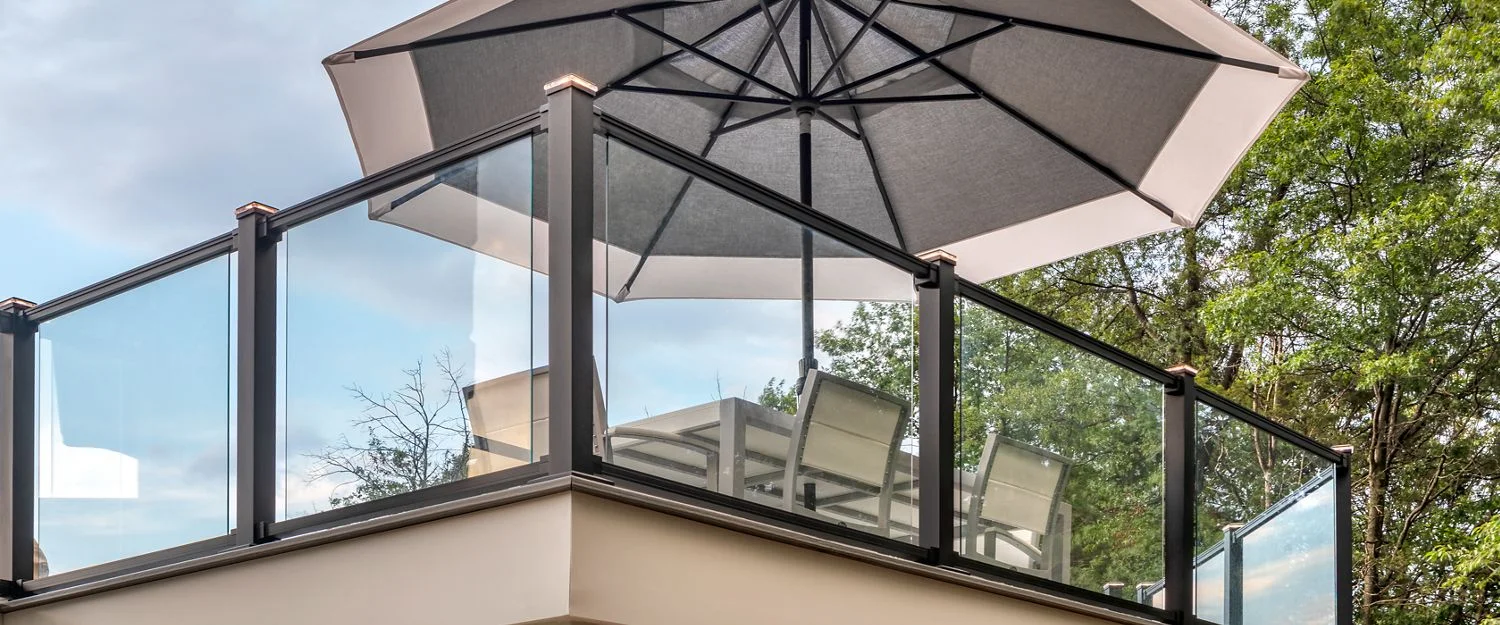 Glass railing with evening lighting